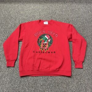 VINTAGE Duck Head Sweater Large Red Christmas Graphic Pullover Wreath 90s